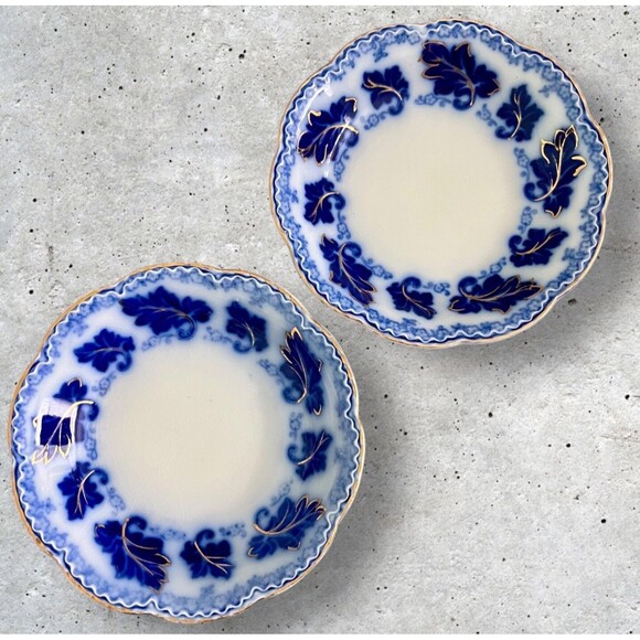Flow Blue NORMANDY Fruit Dessert Bowl 5" x 7/8" Set of 2 - Picture 1 of 10